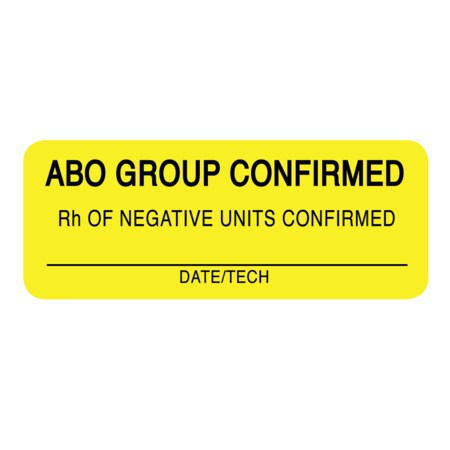 Label, Rh Of Negative Units Confirmed 7/8 X 2-1/4 Yellow W/Black